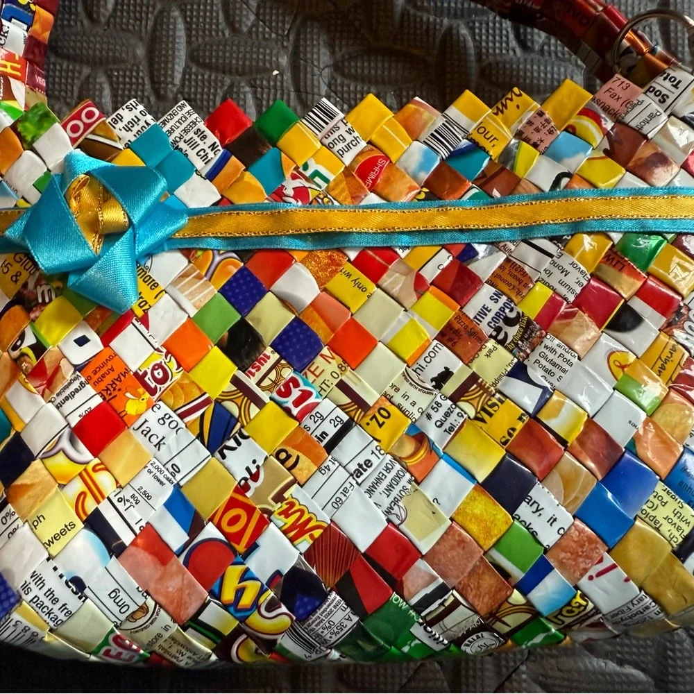 Colorful Woven Candy Wrapper Handcrafted Bag - Picture 3 of 6